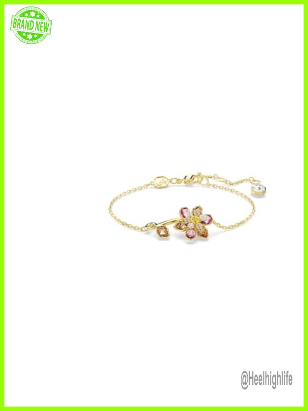 Swarovski Crystal Flower Bracelet Gold Tone Chain Adjustable